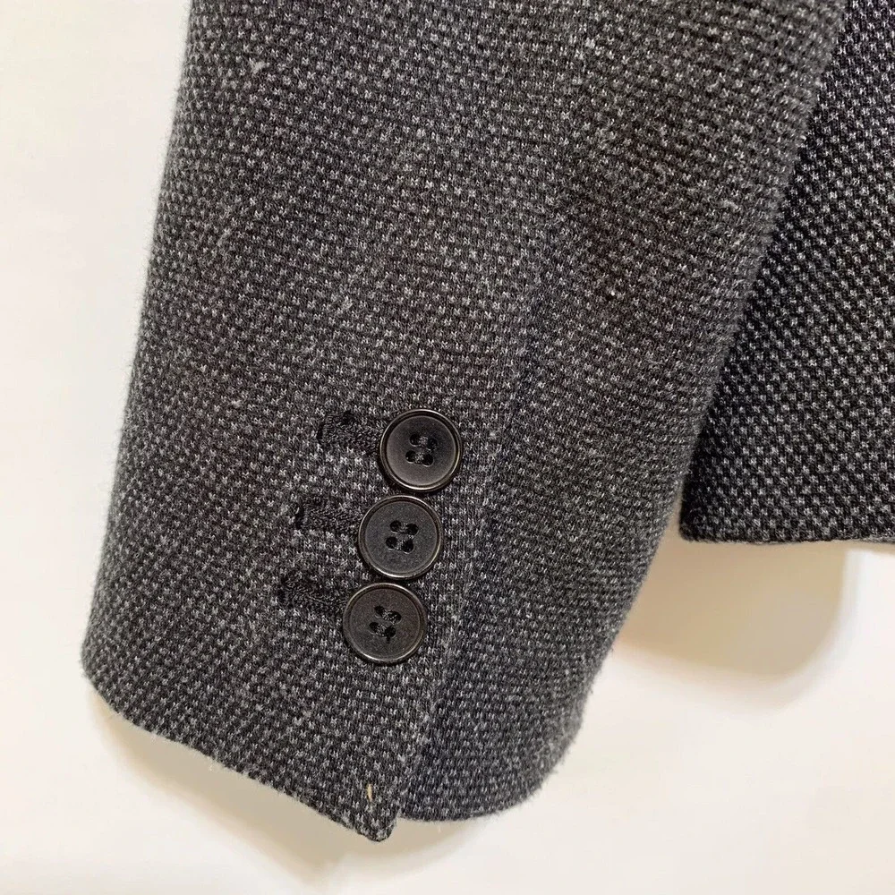 TALBOTS Jacket Blazer Size Large Black Gray Two Buttons Knit Long Sleeve
